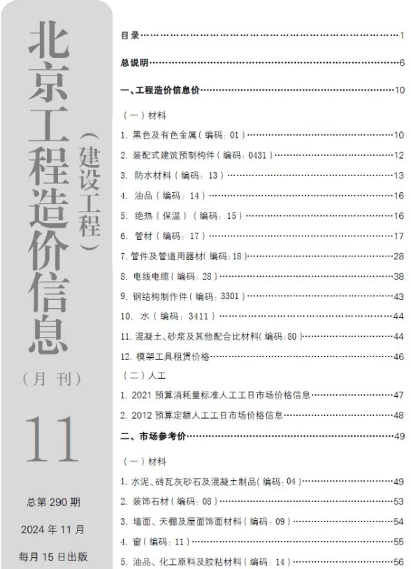 北京2024年11月建设工程造价信息期刊扫描件pdf 北京2024年11月建设工程造价信息