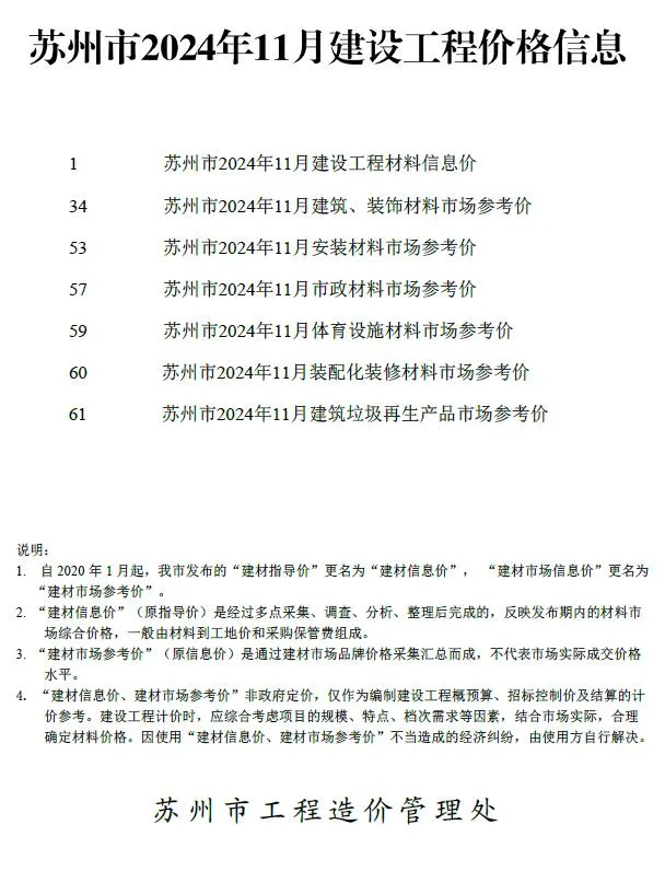 苏州2024年11月建设工程价格信息(造价信息)封面