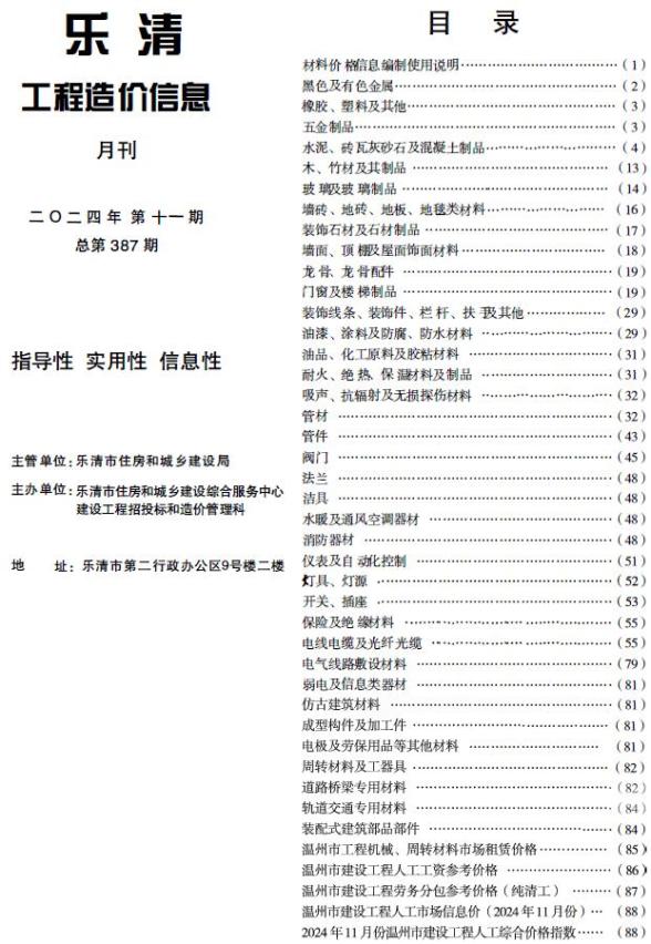 乐清市2024年11月建材结算价