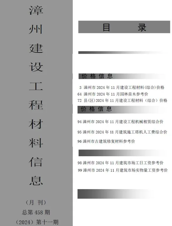 漳州2024年11月建材结算价