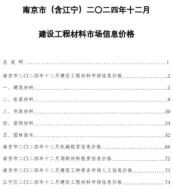 南京市2024年12月造价信息