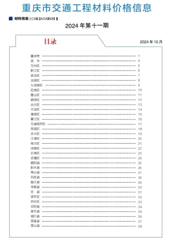 重庆2024年交通10月(第11期)工程信息价