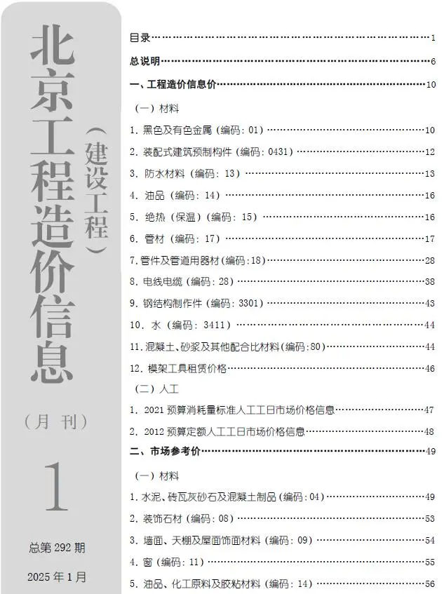 北京市2025年1月建设工程造价信息