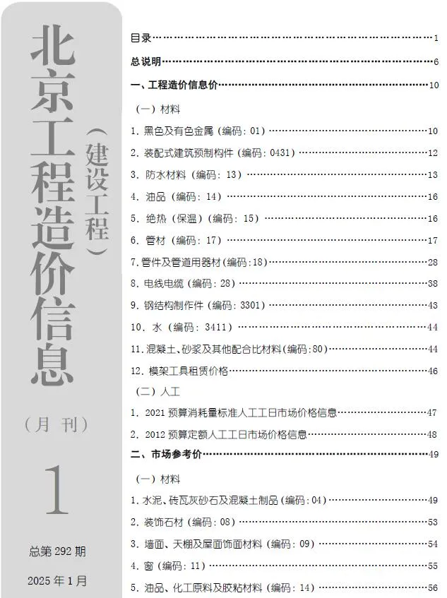 北京市2025年1月建设工程造价信息(建材价格信息)封面