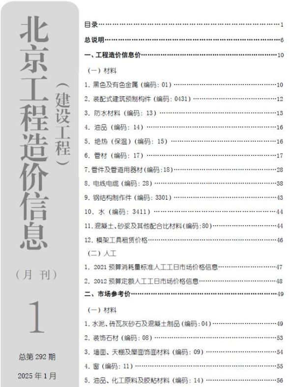 北京市2025年1月工程投标价