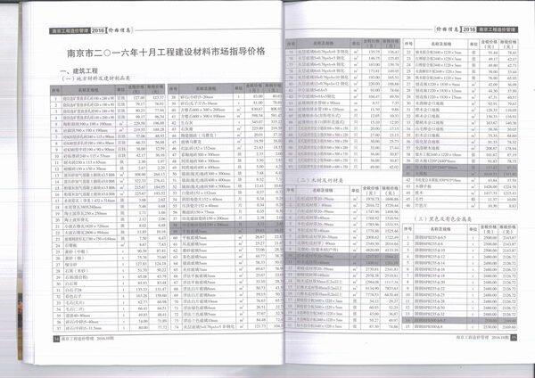 南京市2016年10月工程造价信息期刊