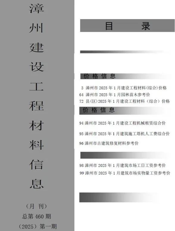 漳州市2025年1月建材造价信息