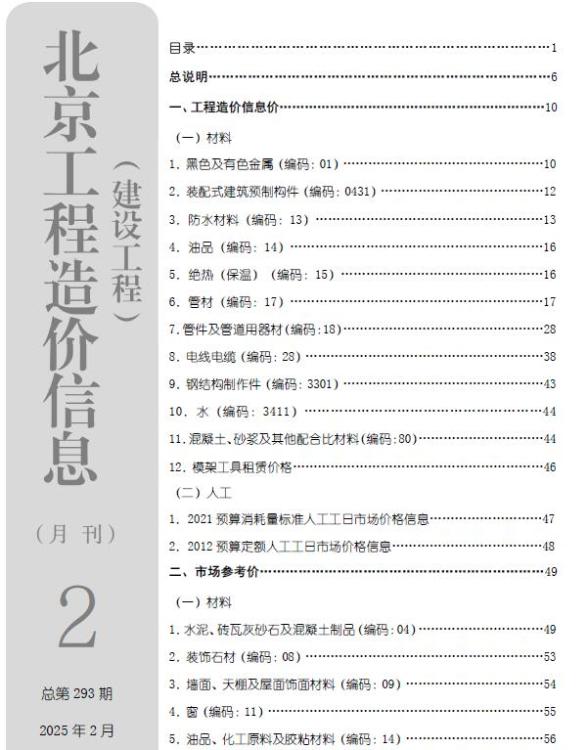 北京市2025年2月工程投标价