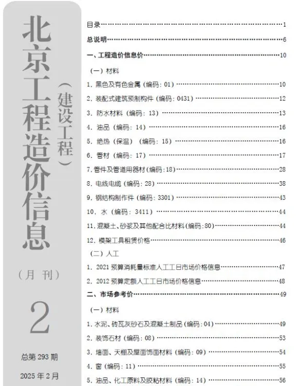 北京2025年2月建设工程造价信息期刊扫描件pdf 北京2025年2月建设工程造价信息