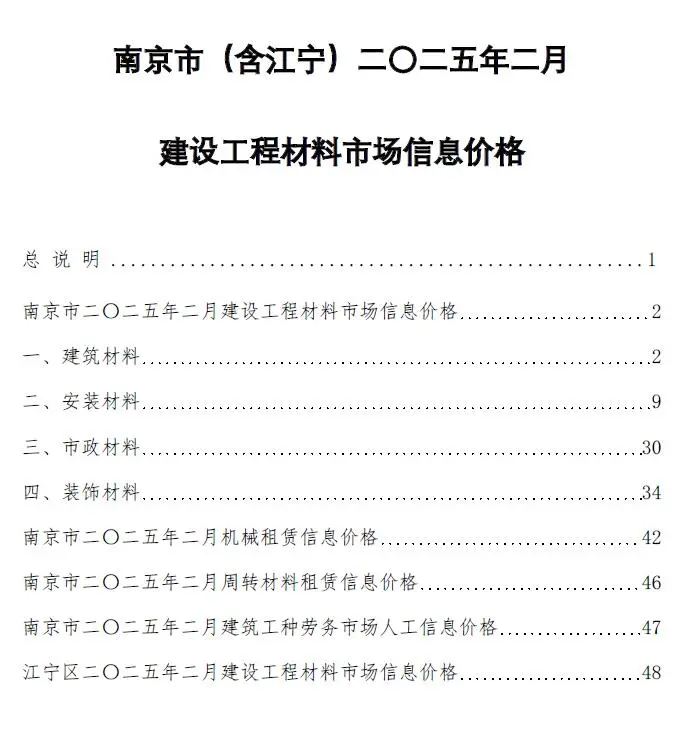 2025年南京建设工程材料市场信息价格