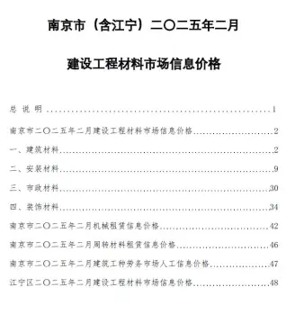 2025年南京建设工程材料市场信息价格