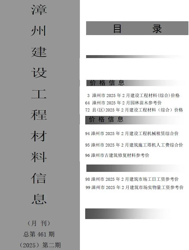 2025年2月漳州建设工程材料信息电子版