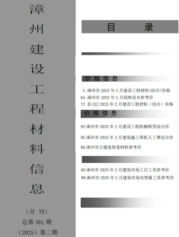 漳州市2025年2月建材造价信息