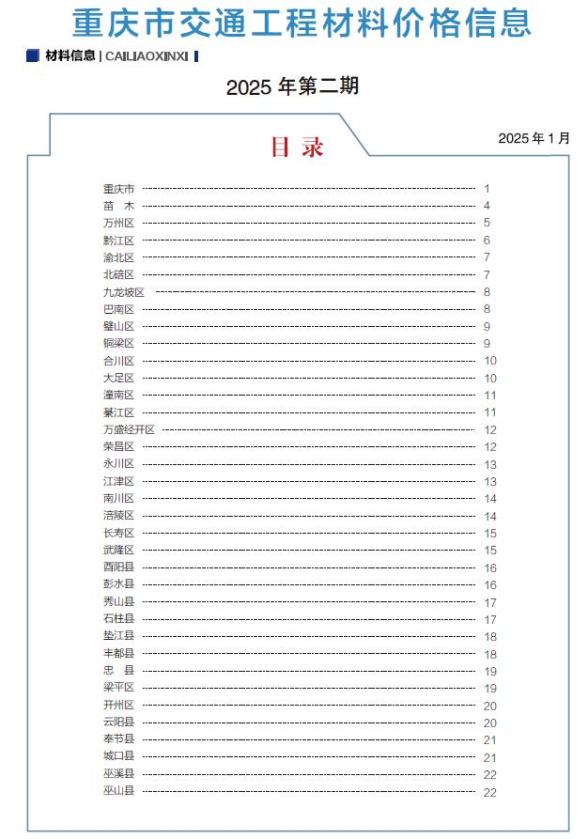 重庆2025年2月交通信息价