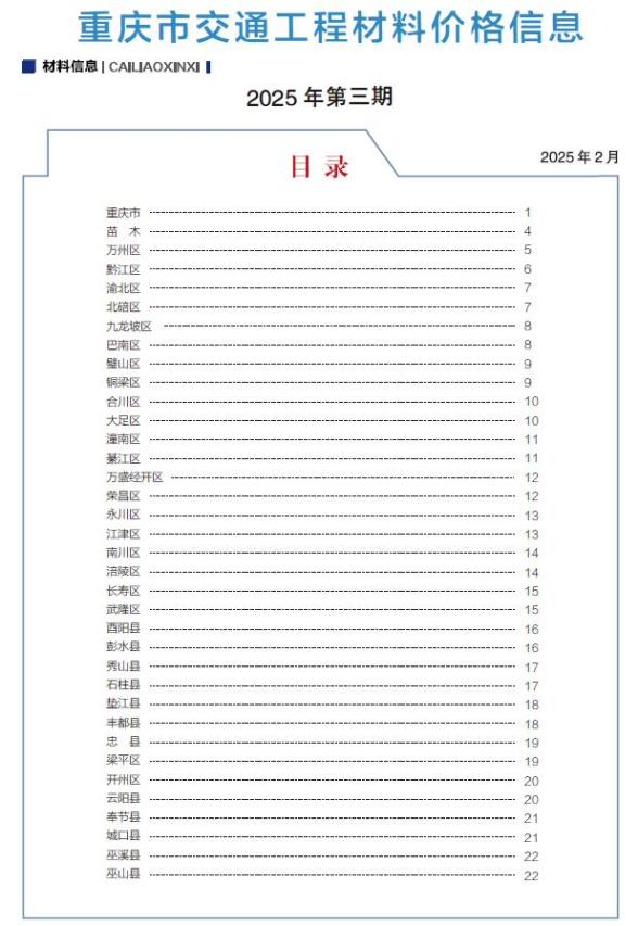 重庆2025年3月交通信息价