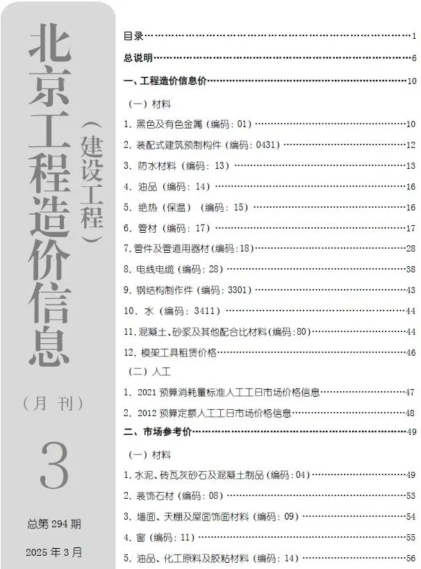 2025年3月北京建设工程造价信息