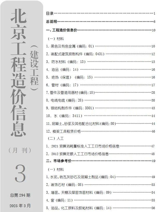 2025年3月北京建设工程造价信息(建材指导价)第一页