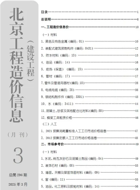 北京市2025年3月材料造价信息