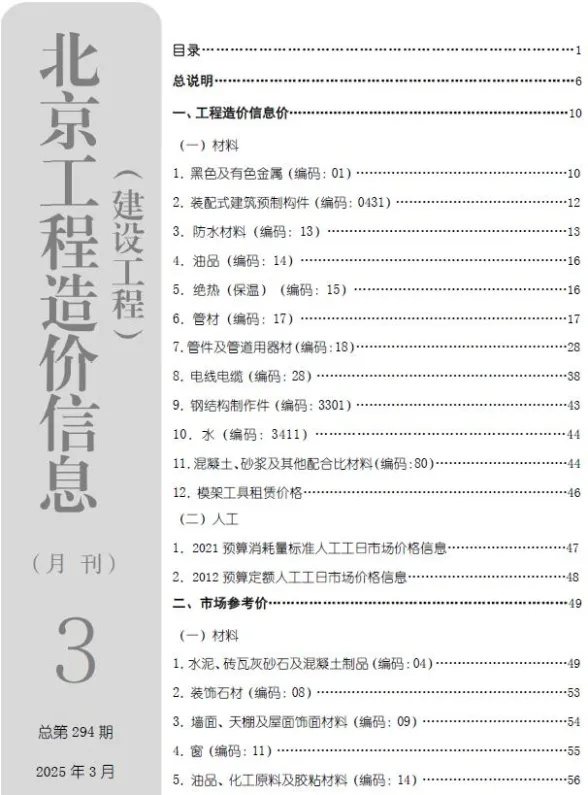 北京2025年3月工程信息价