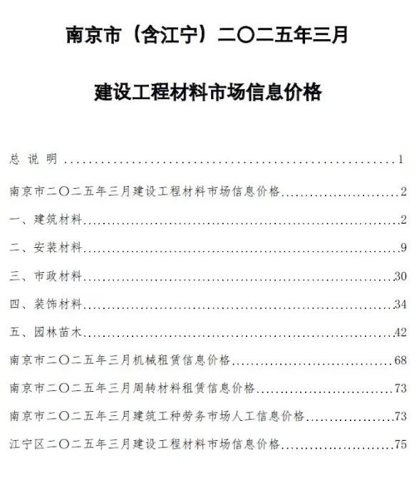 南京市2025年3月造价信息