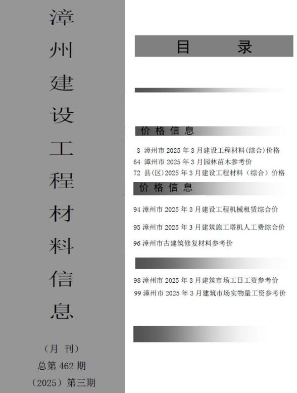 漳州市2025年3月建筑造价信息