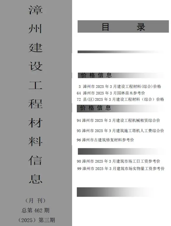 漳州市2025年3月工程造价信息