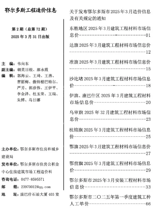 鄂尔多斯市2025年3月造价材料信息PDF第一页