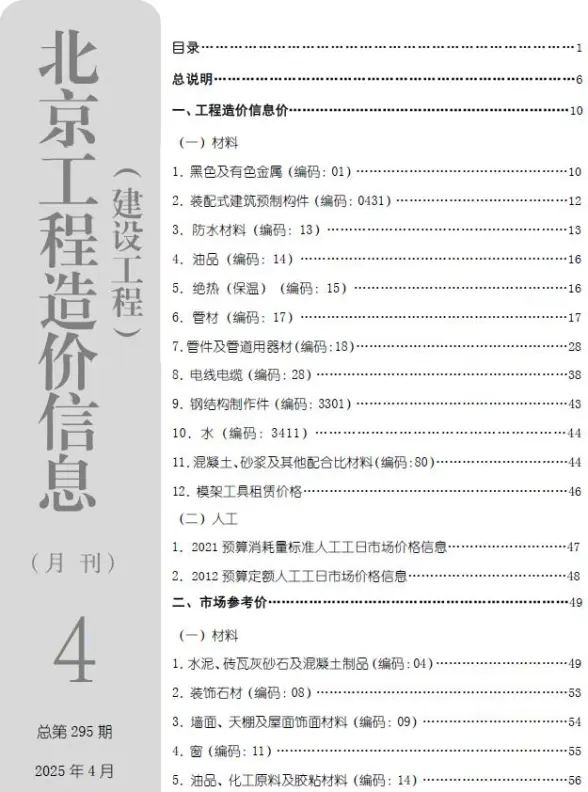 北京市2025年4月材料造价信息