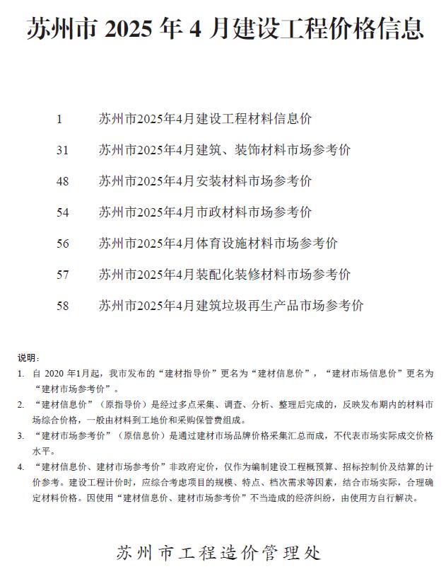 苏州市2025年4月造价信息电子版