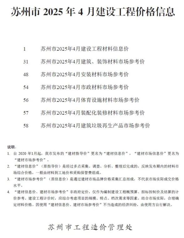 苏州市2025年4月工程预算价PDF第一页