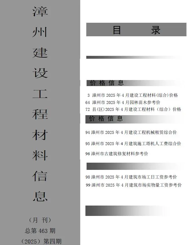 2025年4月漳州建设工程材料信息