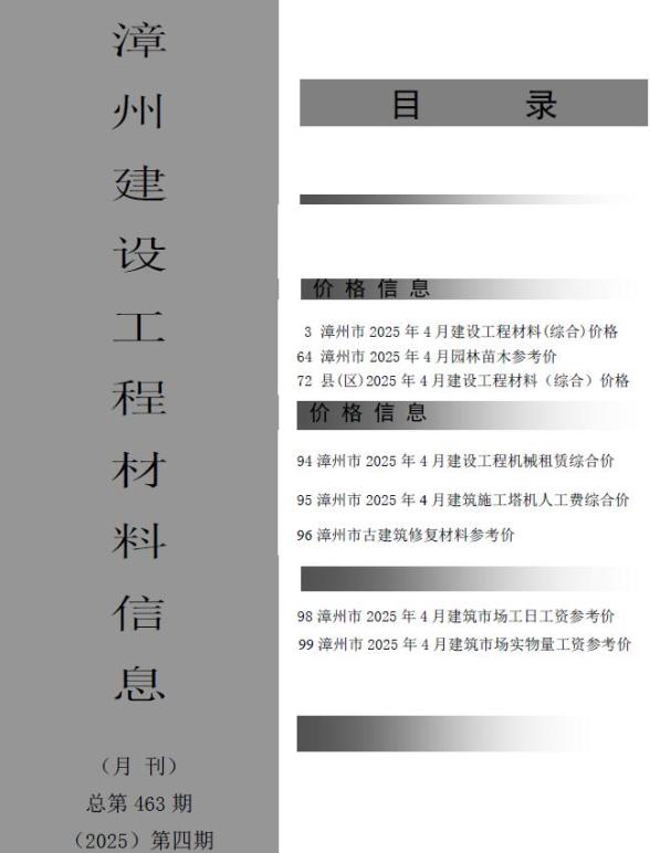 漳州市2025年4月造价信息