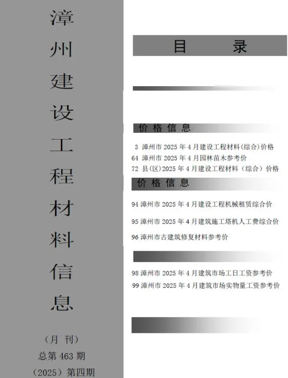 漳州2025年4月材料价格信息