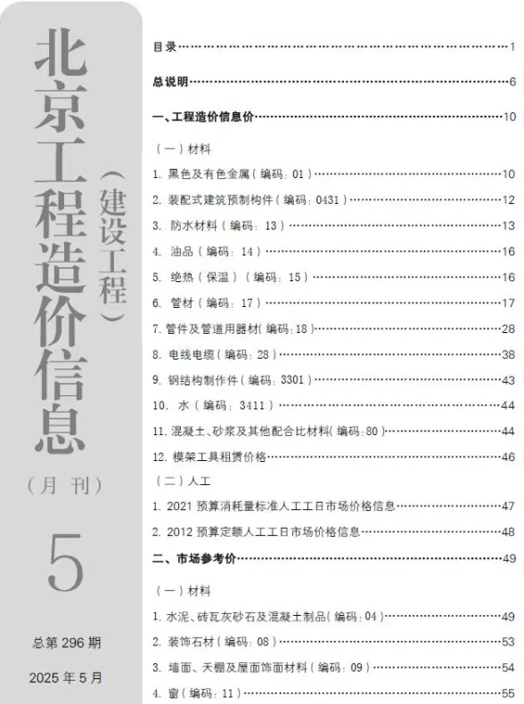 北京市2025年5月材料造价信息