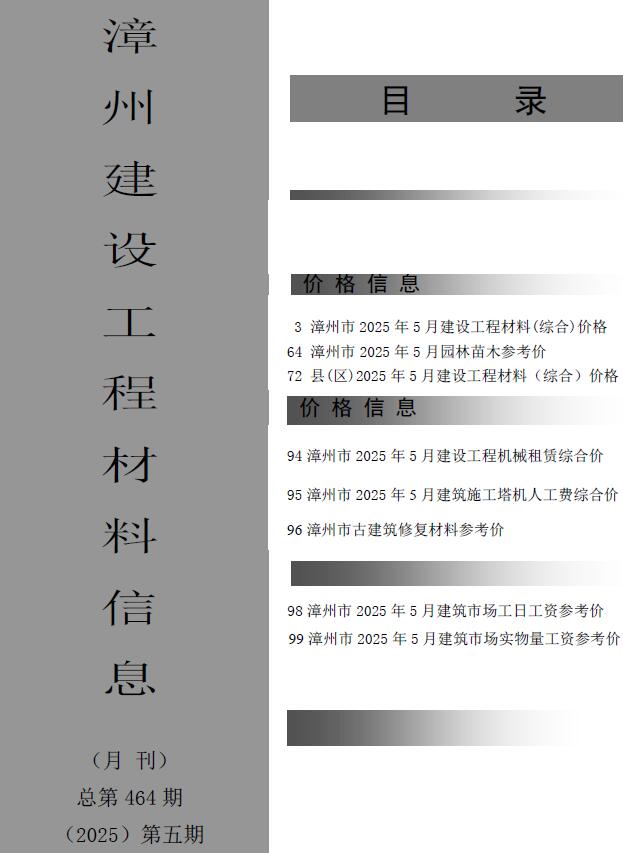 漳州市2025年5月造价信息