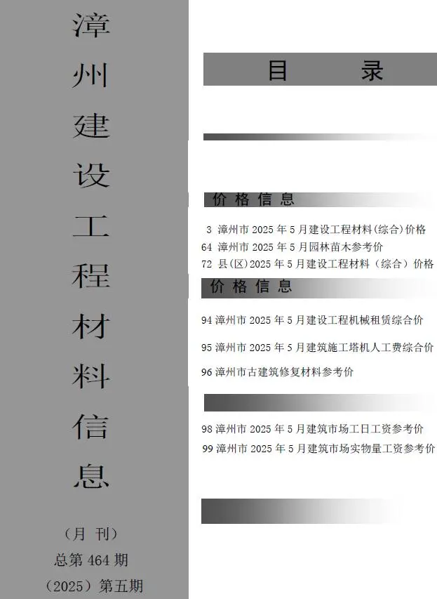 漳州2025年5月建设工程材料信息