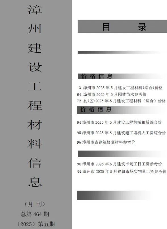 漳州市2025年5月建材造价信息PDF第一页