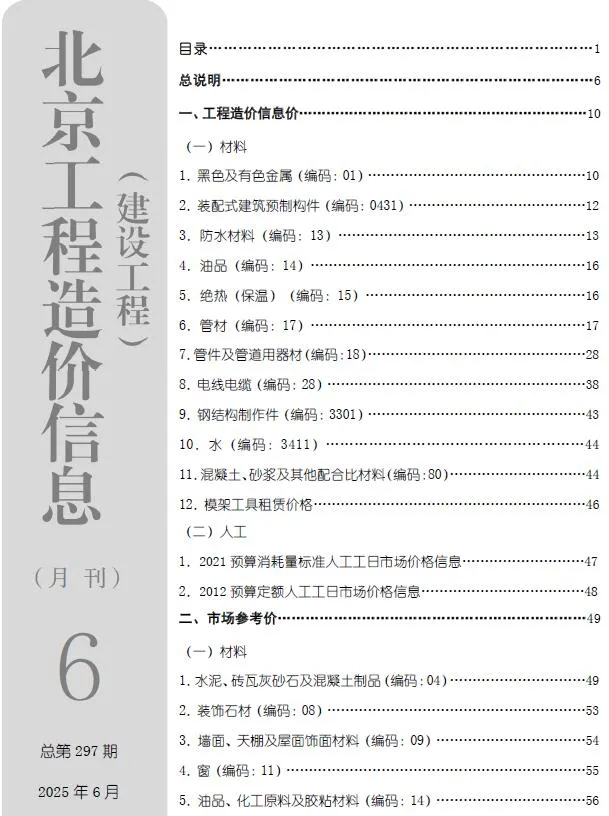 北京市2025年6月建设工程造价信息(建材价格信息)封面