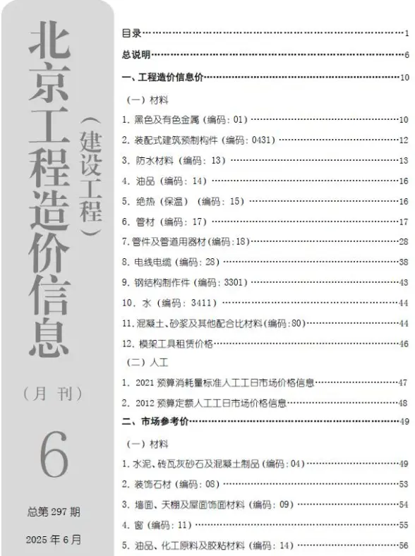 北京市2025年6月材料造价信息
