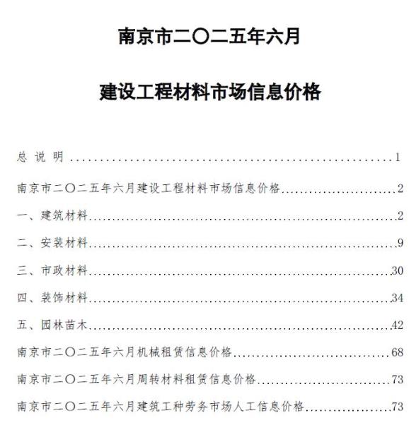 南京市2025年6月造价信息