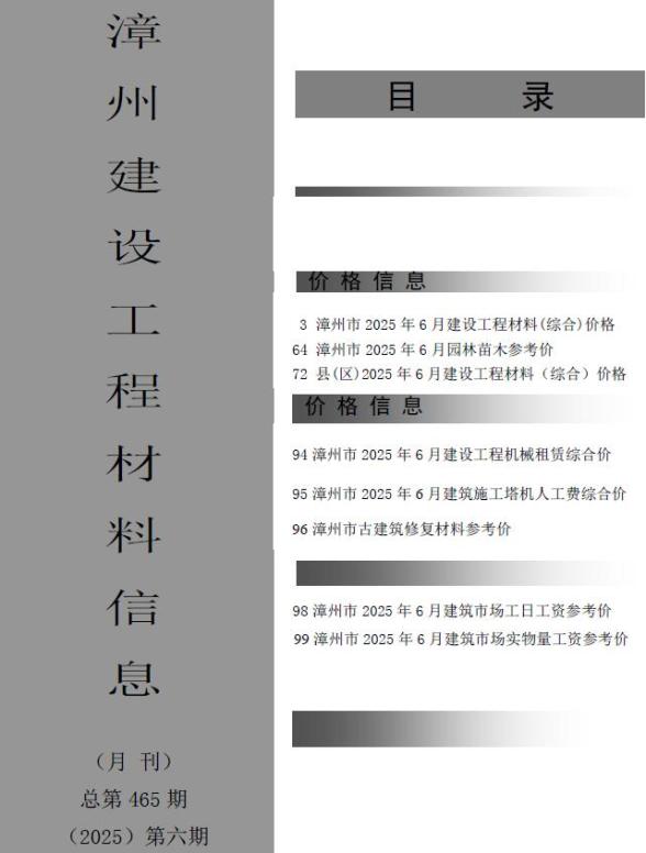 漳州市2025年6月建材造价信息