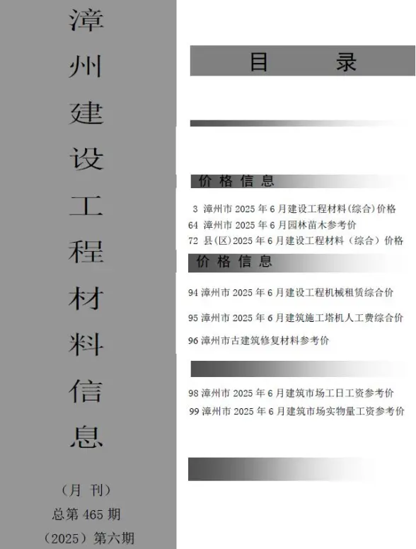 漳州市2025年6月工程造价信息