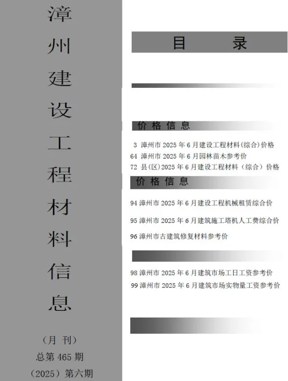 漳州市2025年6月建材造价信息PDF第一页