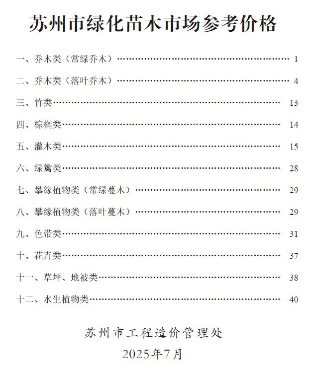 苏州2025年7月园林工程造价信息