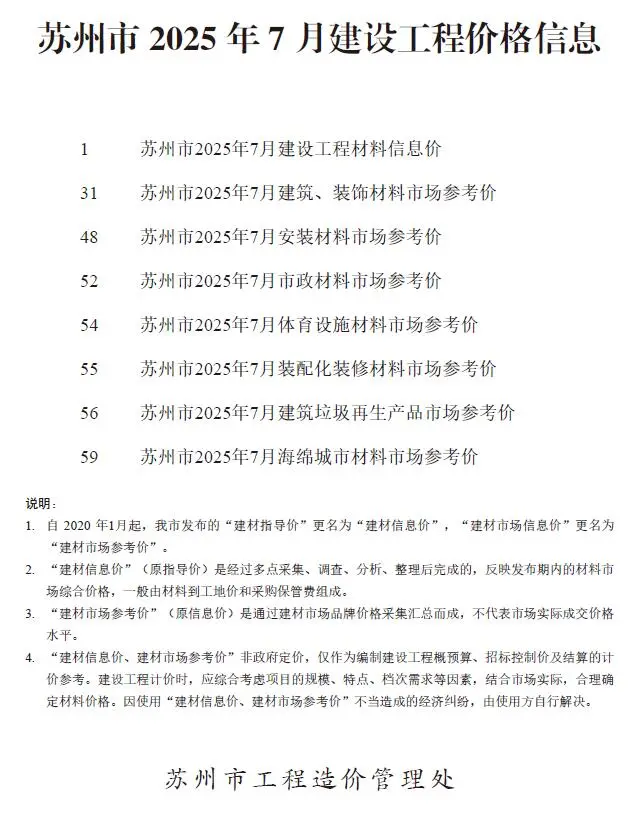 2025年苏州建设工程价格信息电子版