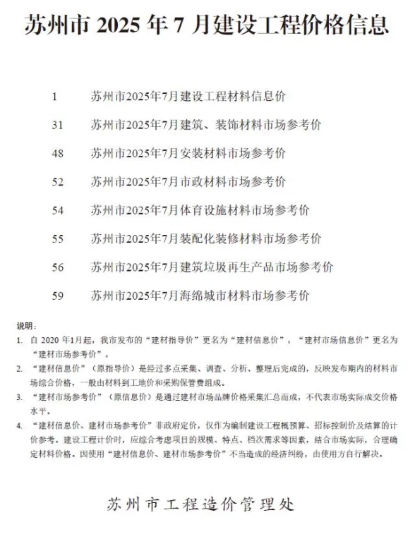 苏州2025年7月投标造价信息
