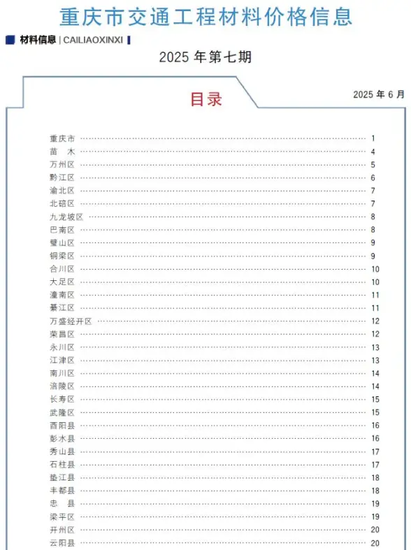 重庆2025年7月交通材料价格信息