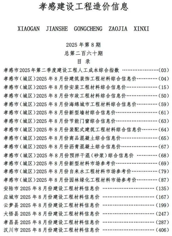 孝感市2025年8月建材价格