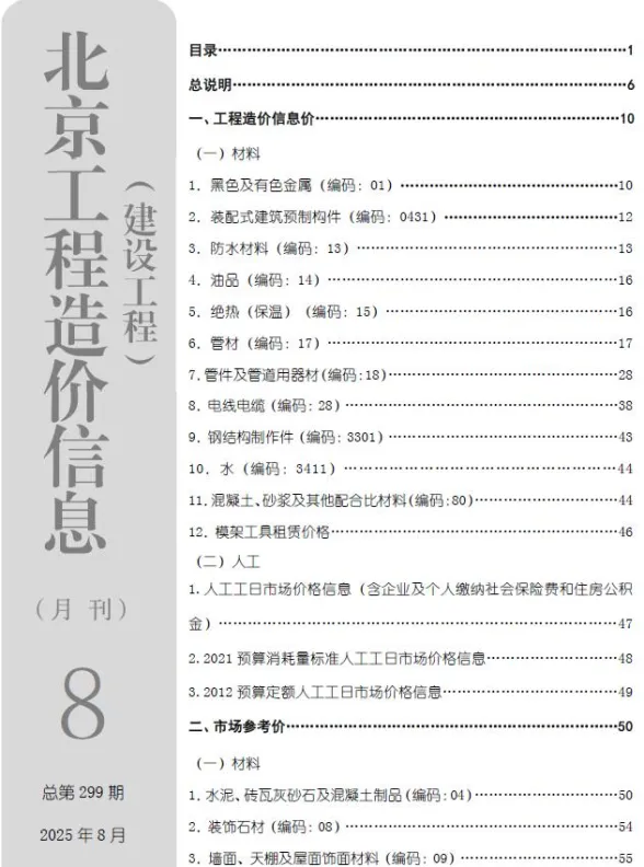 北京2025年8月工程信息价