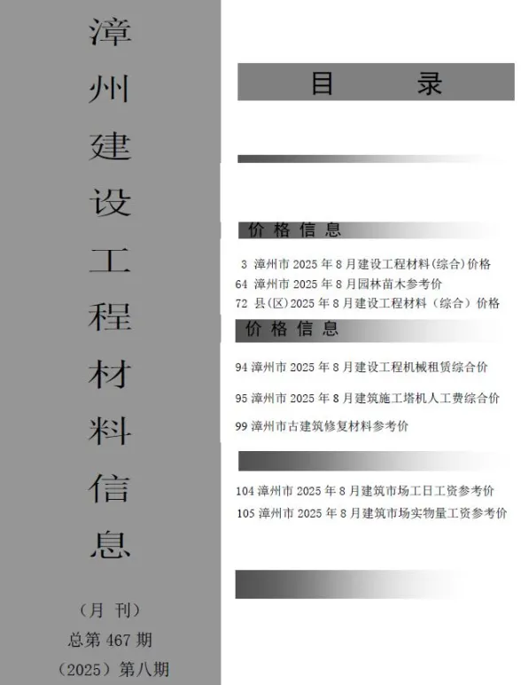 漳州2025年8月建材结算价